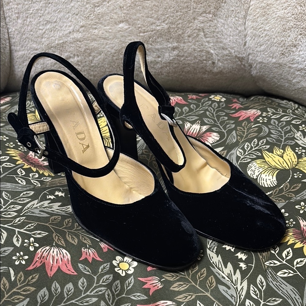 Prada Black velvet Mary Jane heels